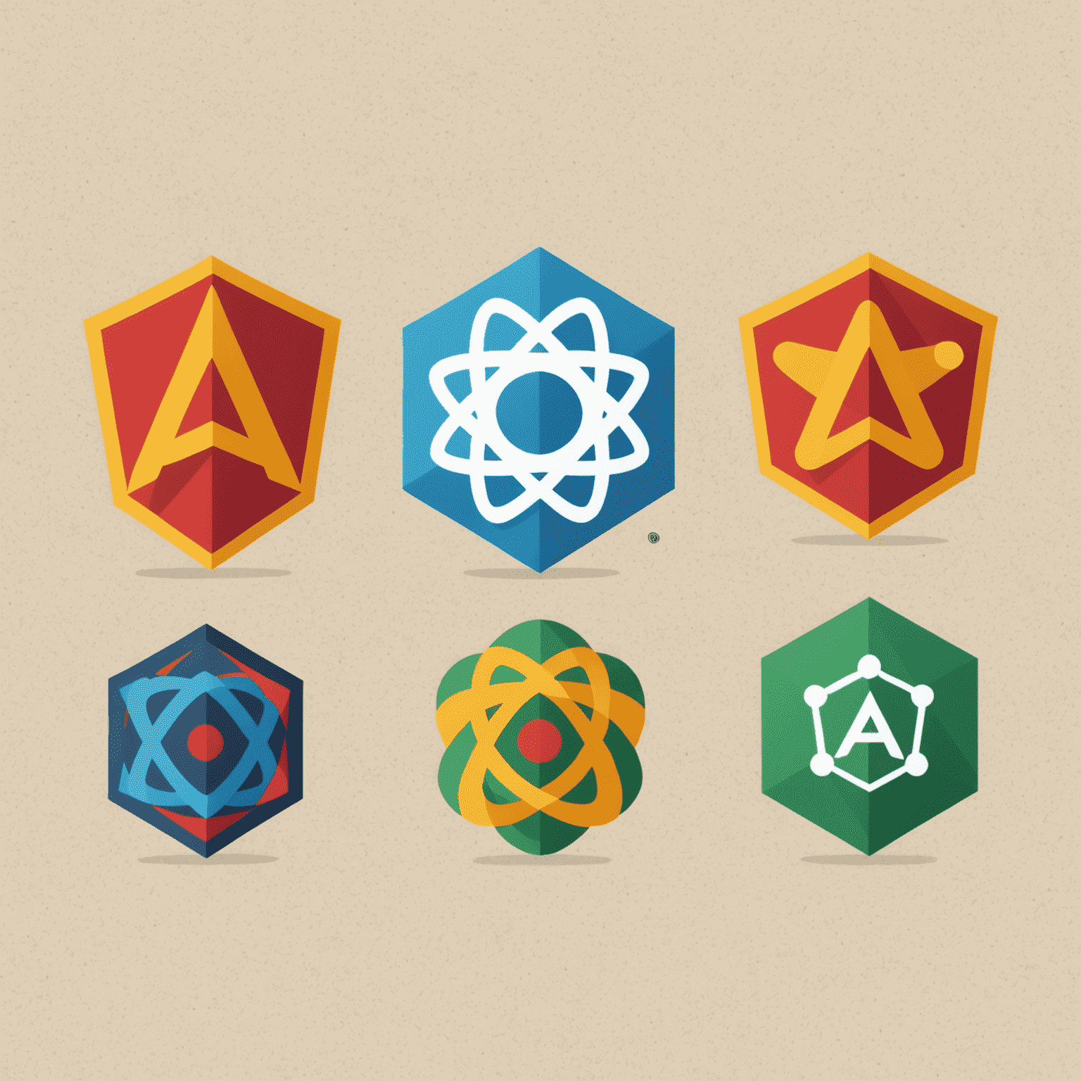 Imagen que muestra los logotipos de React, Vue y Angular en un diseño comparativo, representando la comparación de frameworks JavaScript