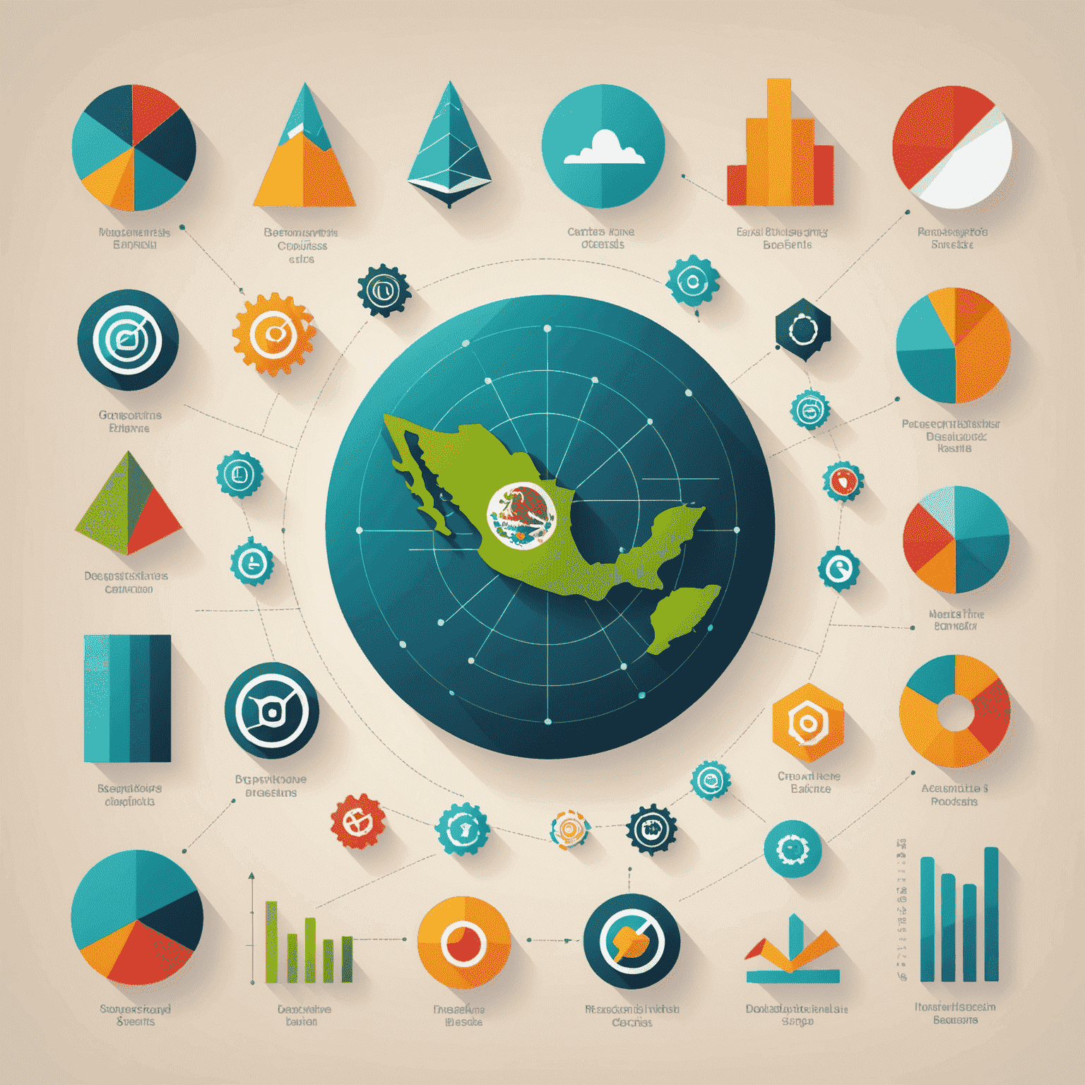 Imagen que muestra iconos representativos de la industria tecnológica mexicana y gráficos de tendencias en desarrollo web